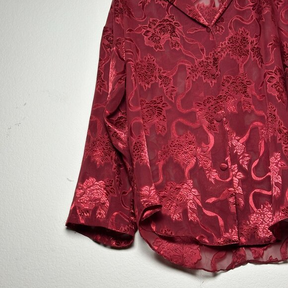VTG Victoria Secret Gold Label Floral Button Up Nightgown Shirt Semi Sheer Sz M - Picture 11 of 15